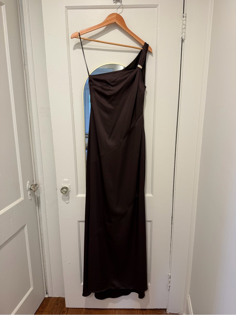 Espresso One-Shoulder Satin Maxi Dress - Picture 3 of 4
